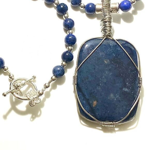 ADY# Striking Dumortierite & Silver 24” Necklace - Picture 3 of 9